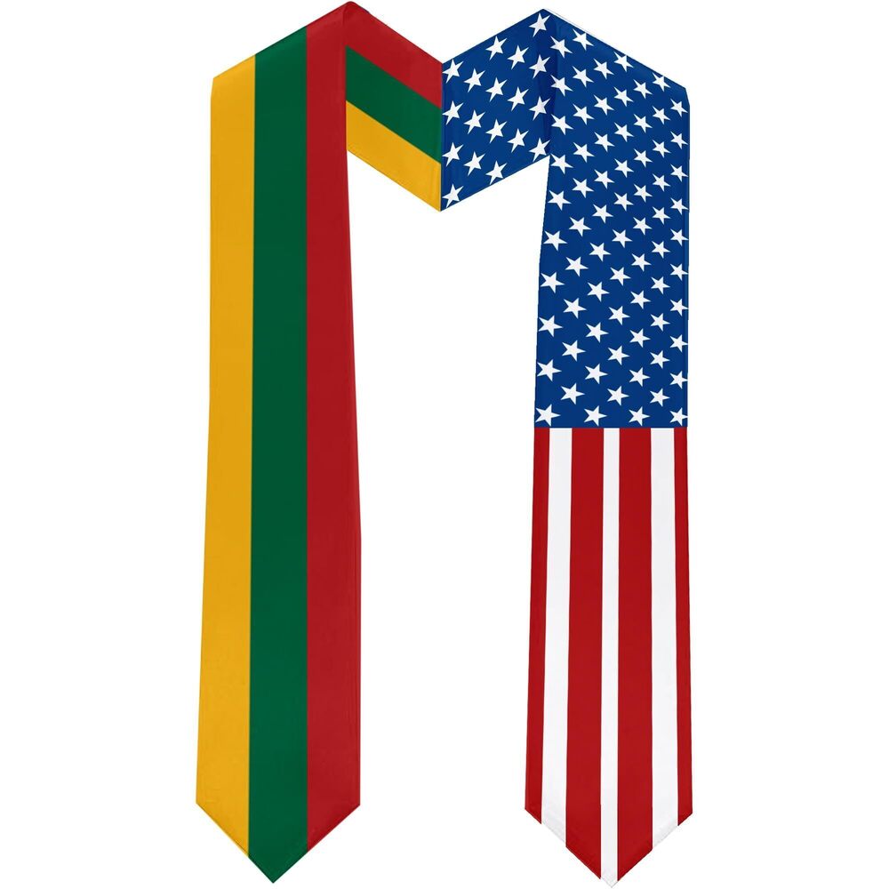 1086 2025 Lithuania Flag and USA Flag Graduation Stole Graduation Sash